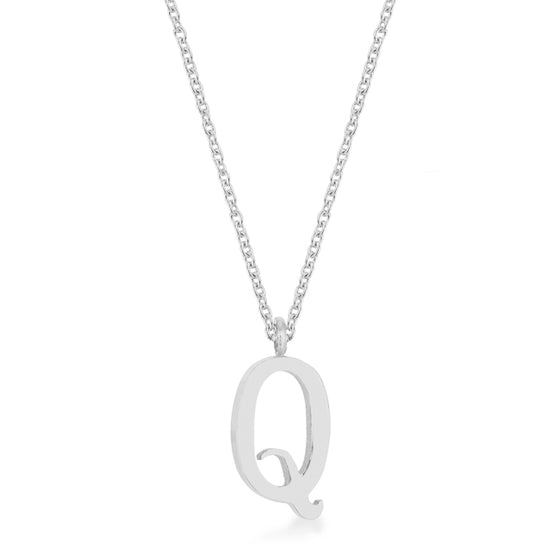 Elaina White Gold Rhodium Stainless Steel Q Initial Necklace