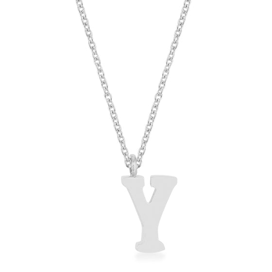 Elaina White Gold Rhodium Stainless Steel Y Initial Necklace